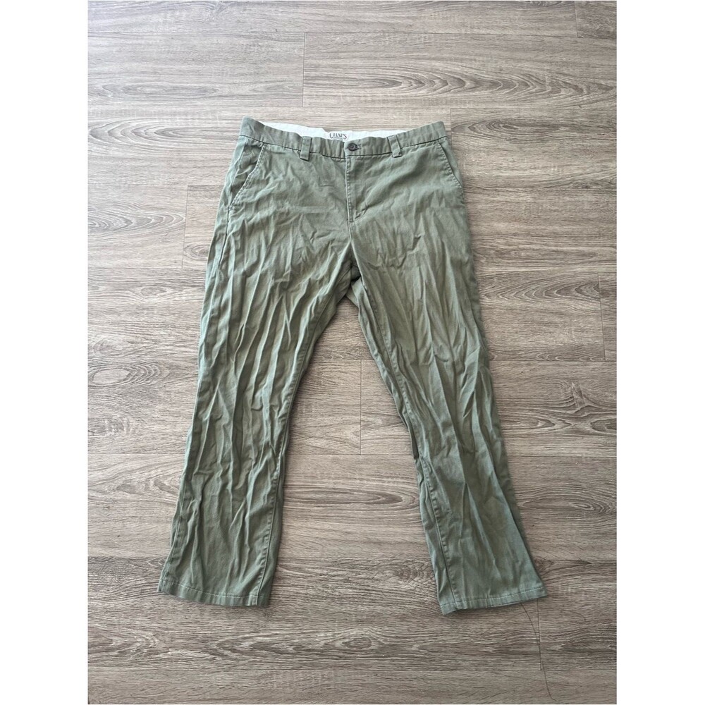 Chaps Straight Chino Pants Mens 34x30 Olive Green Stretch Coastal Wash Sage